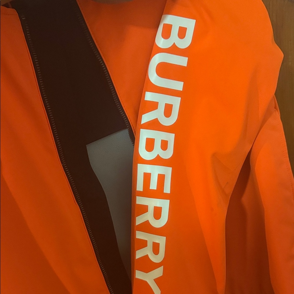 Burberry Bright Orange Jacket with Logo Sleeve - Picture 2 of 6